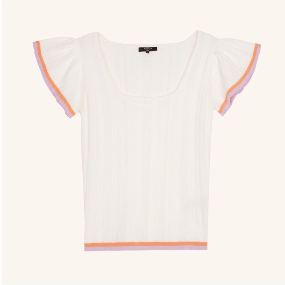 FRNCH Cream Knit Flutter Sleeve Top